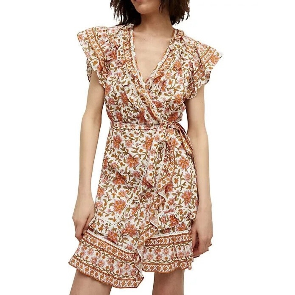 Veronica Beard Floral Eyelet Trim Mini Dress Orange‎ Pink Green Size 10